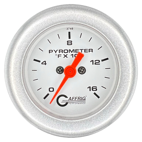 GAFFRIG 2 INCH ELECTRIC PYROMETER GAUGE 0-1600 F FAT RIM (218) / PLATINUM / WHITE