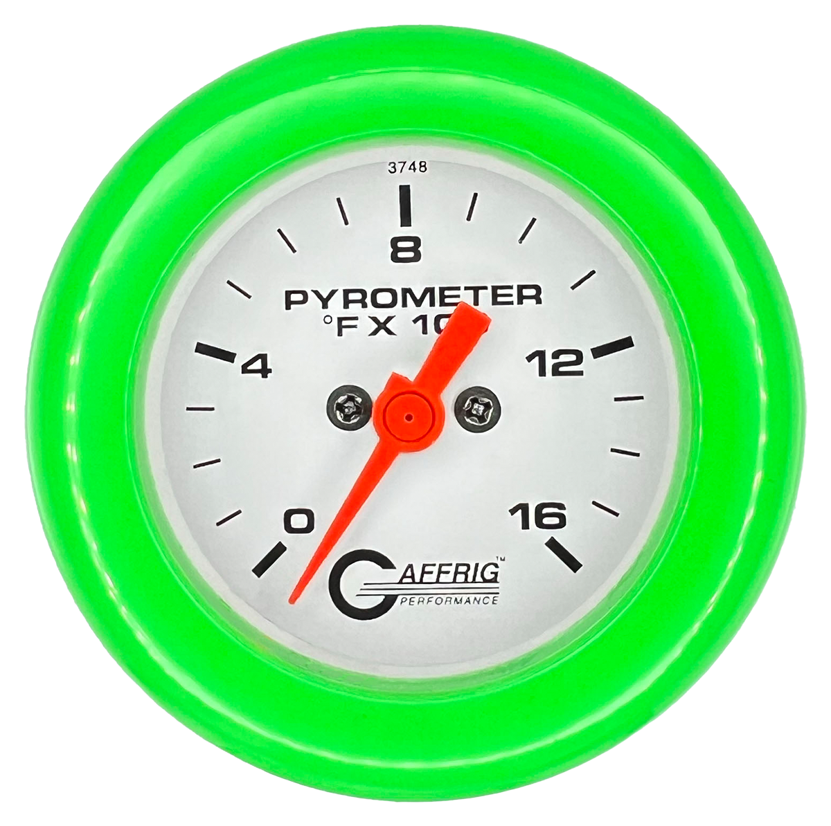 GAFFRIG 2 INCH ELECTRIC PYROMETER GAUGE 0-1600 F FAT RIM (218) / LIME GREEN / WHITE