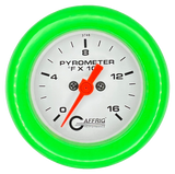 GAFFRIG 2 INCH ELECTRIC PYROMETER GAUGE 0-1600 F FAT RIM (218) / LIME GREEN / WHITE