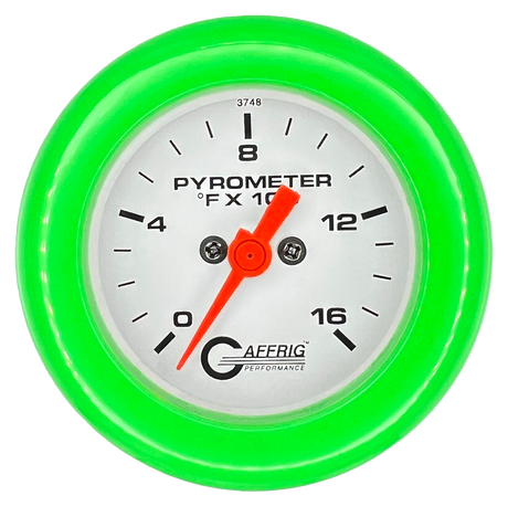 GAFFRIG 2 INCH ELECTRIC PYROMETER GAUGE 0-1600 F FAT RIM (218) / LIME GREEN / WHITE