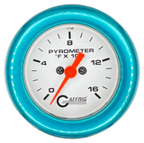 GAFFRIG 2 INCH ELECTRIC PYROMETER GAUGE 0-1600 F FAT RIM (218) / TEAL / WHITE