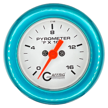 GAFFRIG 2 INCH ELECTRIC PYROMETER GAUGE 0-1600 F FAT RIM (218) / TEAL / WHITE