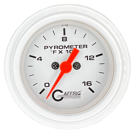 GAFFRIG 2 INCH ELECTRIC PYROMETER GAUGE 0-1600 F STEP RIM (002) / WHITE / WHITE