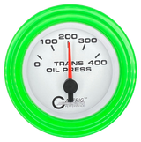 GAFFRIG 2 INCH ELECTRIC TRANSMISSION PRESSURE GAUGE 0-400 PSI STEP RIM (002) / LIME GREEN / WHITE