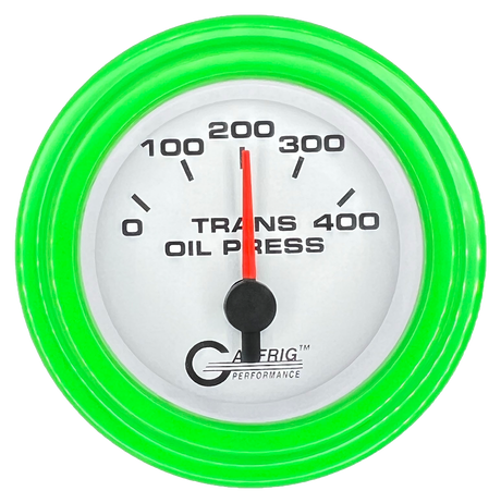 GAFFRIG 2 INCH ELECTRIC TRANSMISSION PRESSURE GAUGE 0-400 PSI STEP RIM (002) / LIME GREEN / WHITE