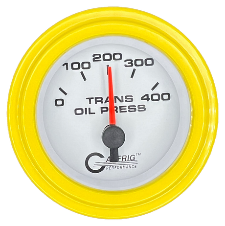 GAFFRIG 2 INCH ELECTRIC TRANSMISSION PRESSURE GAUGE 0-400 PSI STEP RIM (002) / YELLOW / WHITE