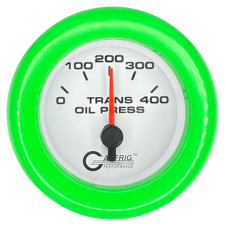 GAFFRIG 2 INCH ELECTRIC TRANSMISSION PRESSURE GAUGE 0-400 PSI FAT RIM (218) / LIME GREEN / WHITE