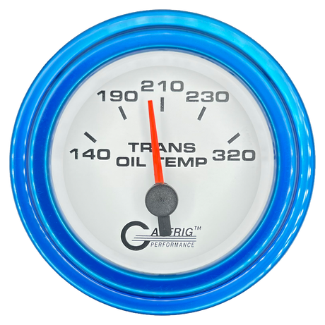 GAFFRIG 2 INCH ELECTRIC TRANSMISSION TEMP GAUGE 140-320 F STEP RIM (002) / BLUE / WHITE