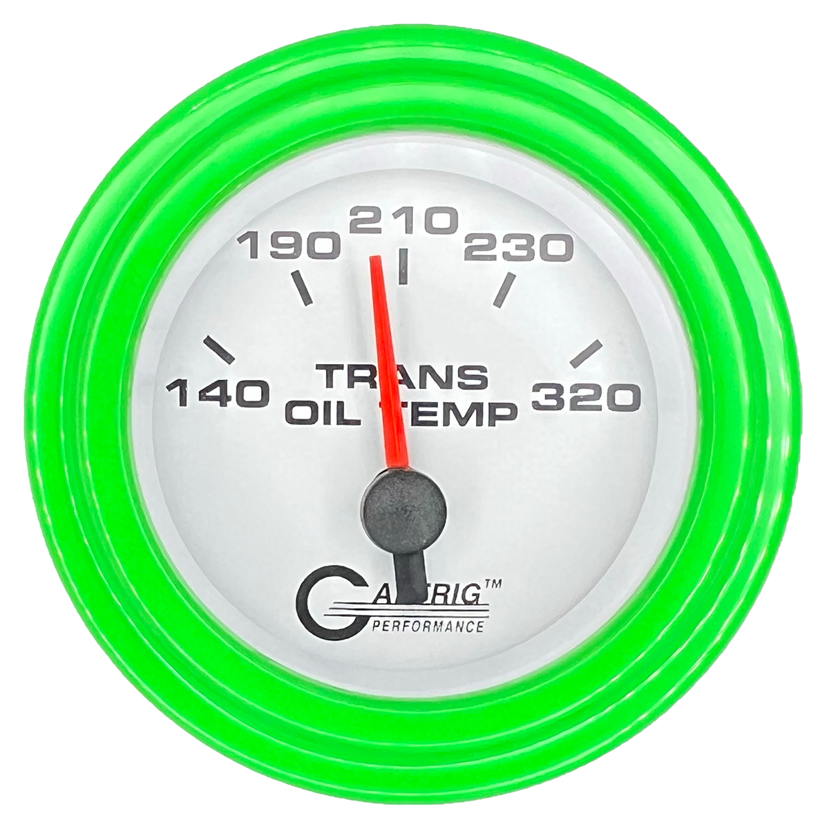 GAFFRIG 2 INCH ELECTRIC TRANSMISSION TEMP GAUGE 140-320 F STEP RIM (002) / LIME GREEN / WHITE