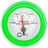 GAFFRIG 2 INCH ELECTRIC TRANSMISSION TEMP GAUGE 140-320 F STEP RIM (002) / LIME GREEN / WHITE