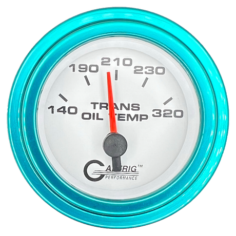 GAFFRIG 2 INCH ELECTRIC TRANSMISSION TEMP GAUGE 140-320 F STEP RIM (002) / TEAL / WHITE