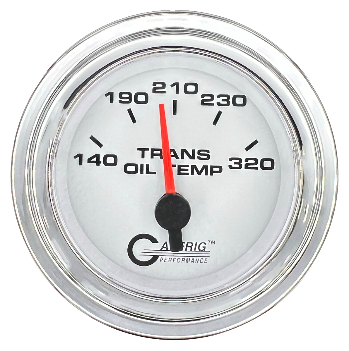 GAFFRIG 2 INCH ELECTRIC TRANSMISSION TEMP GAUGE 140-320 F STEP RIM (002) / CHROME/POLISHED / WHITE