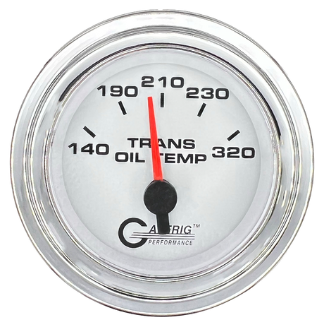 GAFFRIG 2 INCH ELECTRIC TRANSMISSION TEMP GAUGE 140-320 F STEP RIM (002) / CHROME/POLISHED / WHITE