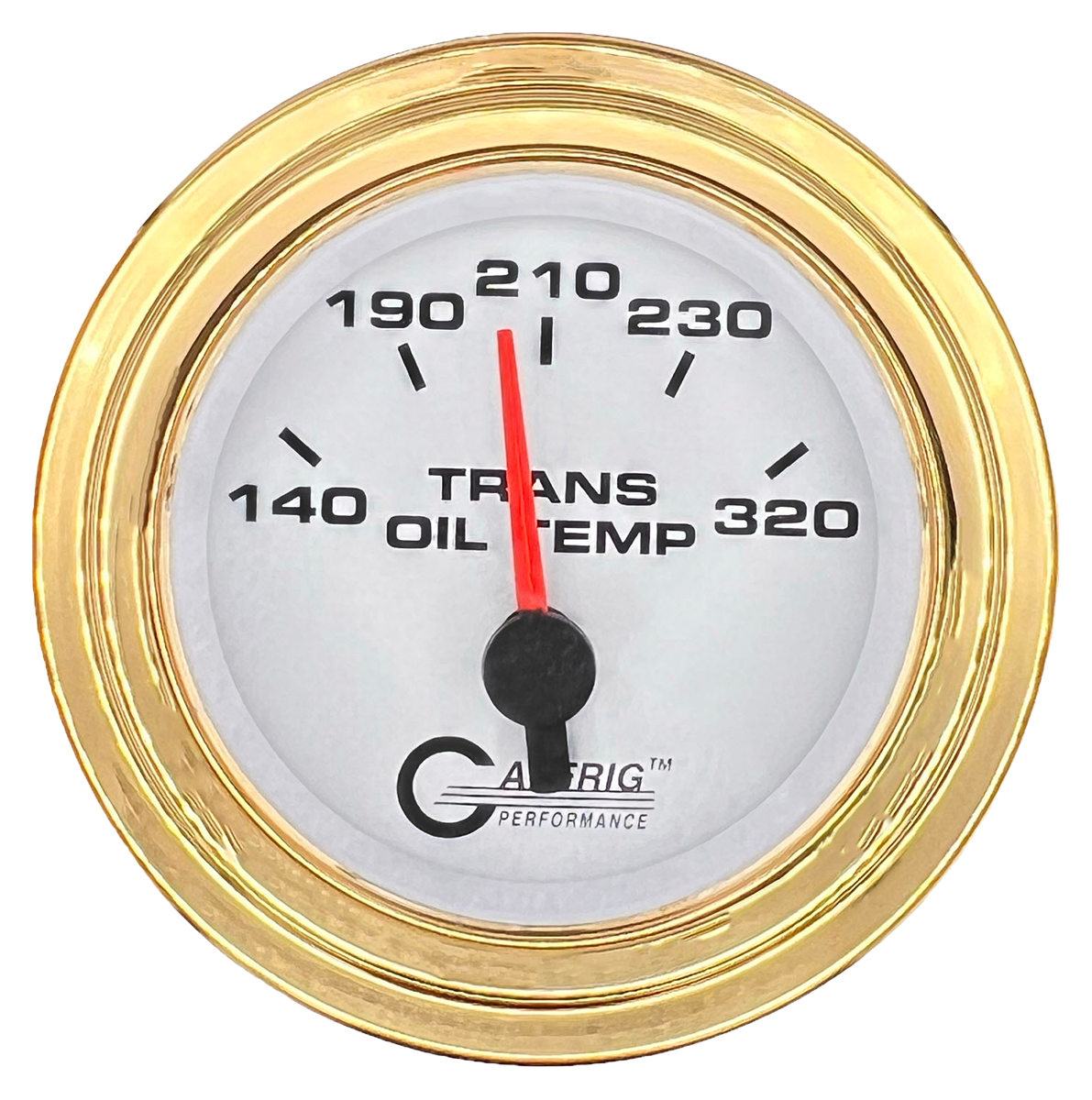 GAFFRIG 2 INCH ELECTRIC TRANSMISSION TEMP GAUGE 140-320 F STEP RIM (002) / GOLD / WHITE