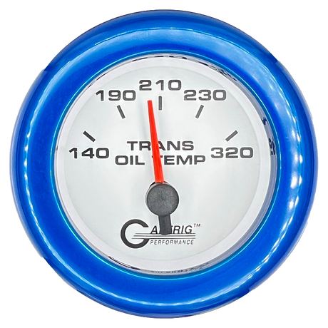 GAFFRIG 2 INCH ELECTRIC TRANSMISSION TEMP GAUGE 140-320 F FAT RIM (218) / BLUE / WHITE