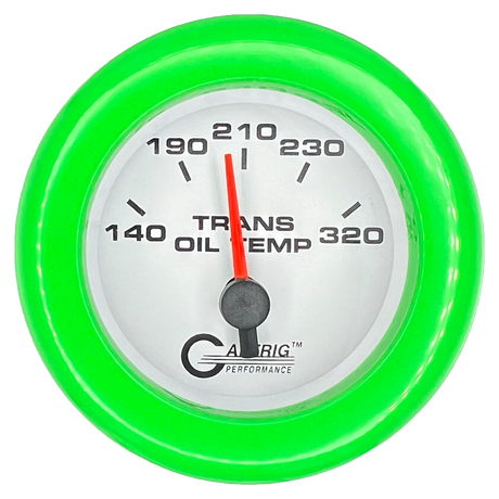 GAFFRIG 2 INCH ELECTRIC TRANSMISSION TEMP GAUGE 140-320 F FAT RIM (218) / LIME GREEN / WHITE