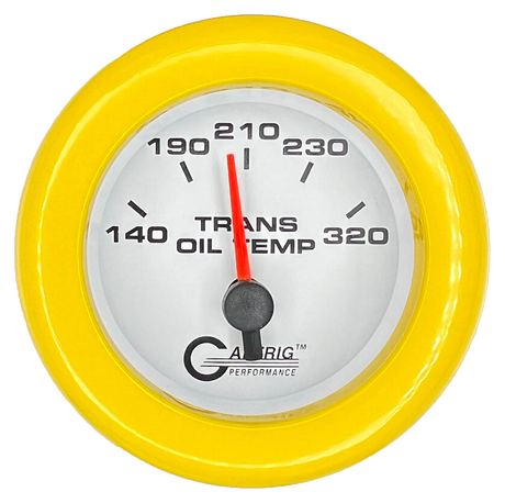 GAFFRIG 2 INCH ELECTRIC TRANSMISSION TEMP GAUGE 140-320 F FAT RIM (218) / YELLOW / WHITE