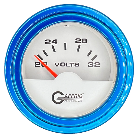 GAFFRIG 2 INCH ELECTRIC VOLTMETER 16-32 VOLT GAUGE STEP RIM (002) / BLUE / WHITE