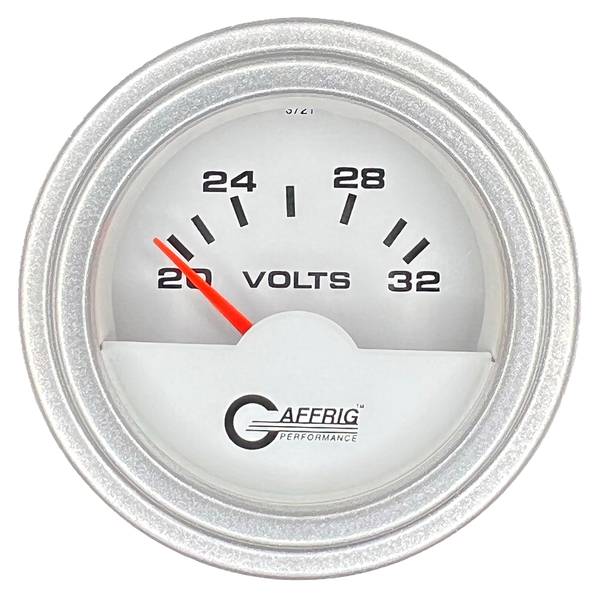 GAFFRIG 2 INCH ELECTRIC VOLTMETER 16-32 VOLT GAUGE STEP RIM (002) / PLATINUM / WHITE