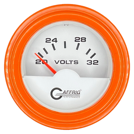 GAFFRIG 2 INCH ELECTRIC VOLTMETER 16-32 VOLT GAUGE STEP RIM (002) / ORANGE / WHITE