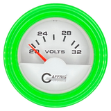 GAFFRIG 2 INCH ELECTRIC VOLTMETER 16-32 VOLT GAUGE STEP RIM (002) / LIME GREEN / WHITE