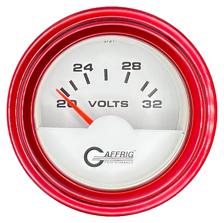 GAFFRIG 2 INCH ELECTRIC VOLTMETER 16-32 VOLT GAUGE STEP RIM (002) / RED / WHITE