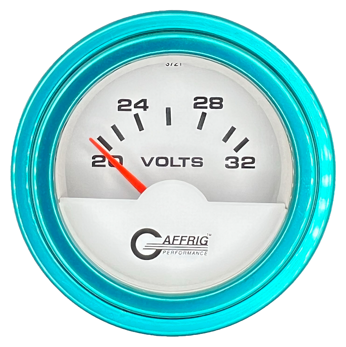 GAFFRIG 2 INCH ELECTRIC VOLTMETER 16-32 VOLT GAUGE STEP RIM (002) / TEAL / WHITE