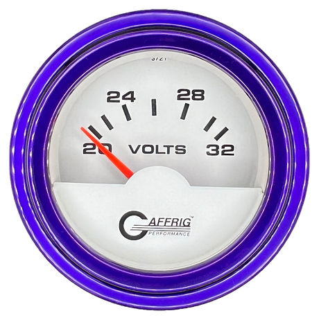 GAFFRIG 2 INCH ELECTRIC VOLTMETER 16-32 VOLT GAUGE STEP RIM (002) / PURPLE / WHITE