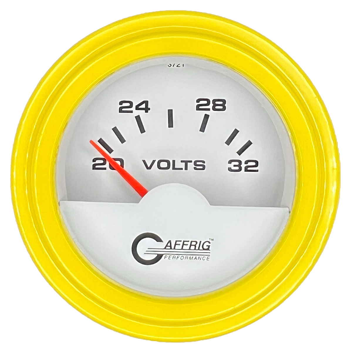 GAFFRIG 2 INCH ELECTRIC VOLTMETER 16-32 VOLT GAUGE STEP RIM (002) / YELLOW / WHITE