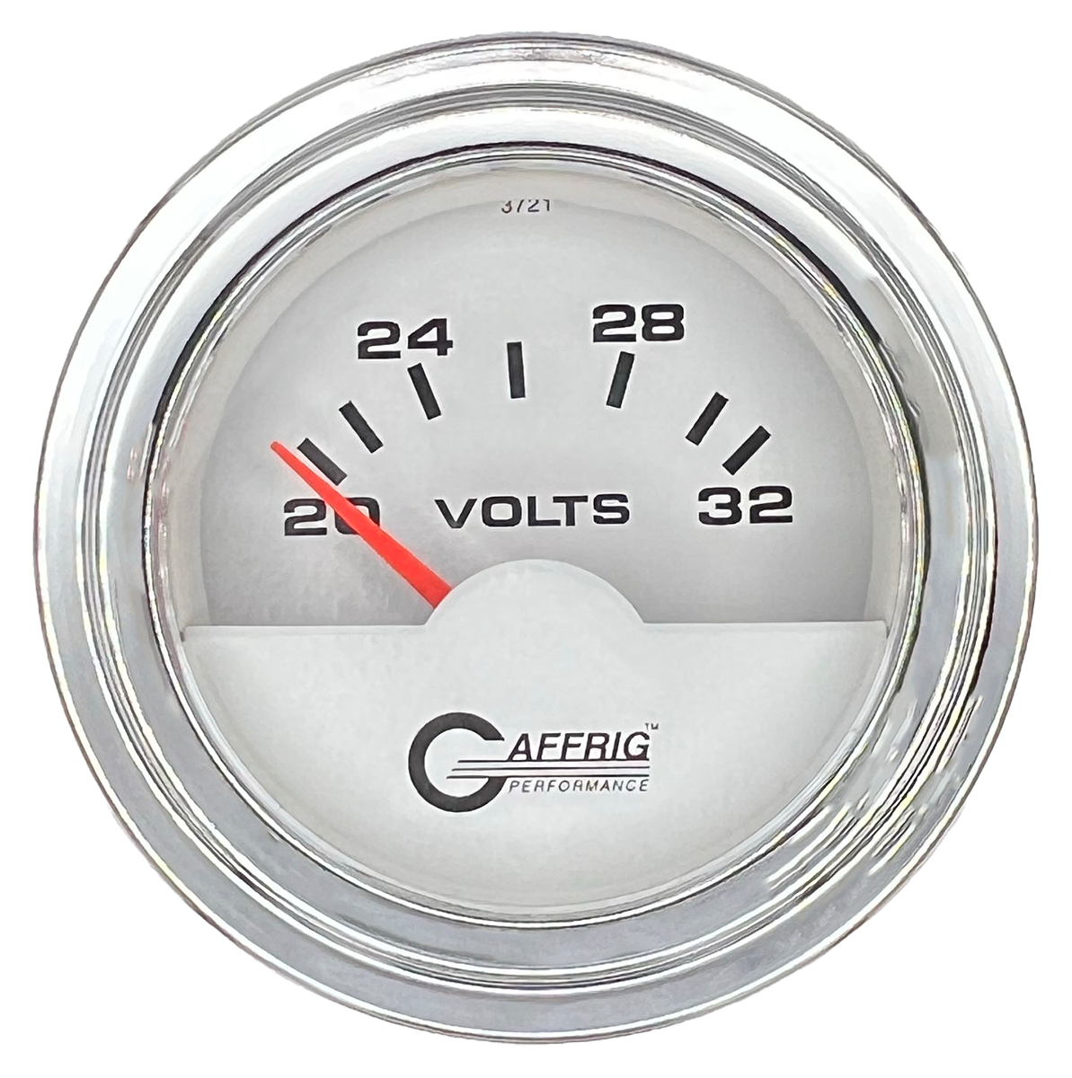 GAFFRIG 2 INCH ELECTRIC VOLTMETER 16-32 VOLT GAUGE STEP RIM (002) / CHROME/POLISHED / WHITE