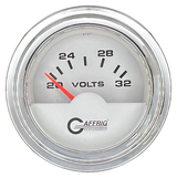 GAFFRIG 2 INCH ELECTRIC VOLTMETER 16-32 VOLT GAUGE STEP RIM (002) / CHROME/POLISHED / WHITE