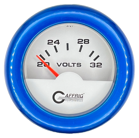 GAFFRIG 2 INCH ELECTRIC VOLTMETER 16-32 VOLT GAUGE FAT RIM (218) / BLUE / WHITE