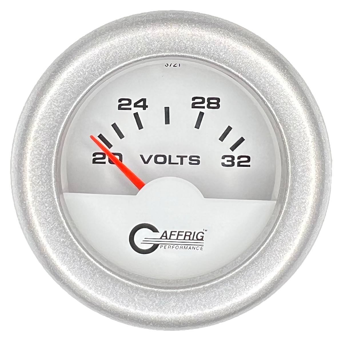 GAFFRIG 2 INCH ELECTRIC VOLTMETER 16-32 VOLT GAUGE FAT RIM (218) / PLATINUM / WHITE