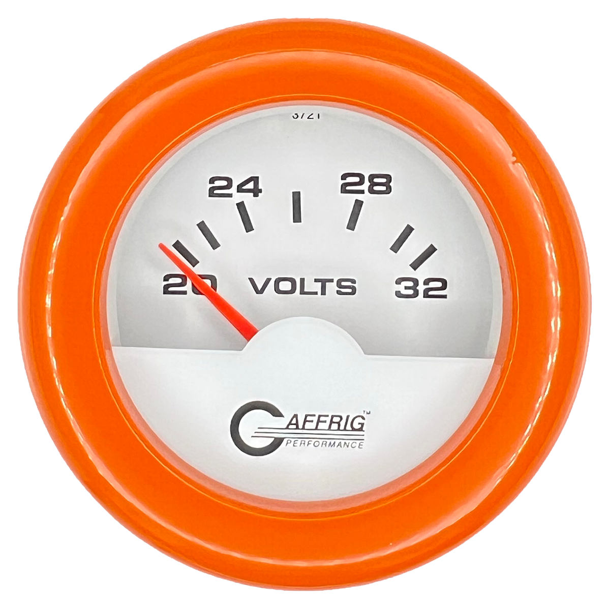 GAFFRIG 2 INCH ELECTRIC VOLTMETER 16-32 VOLT GAUGE FAT RIM (218) / ORANGE / WHITE