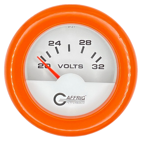 GAFFRIG 2 INCH ELECTRIC VOLTMETER 16-32 VOLT GAUGE FAT RIM (218) / ORANGE / WHITE