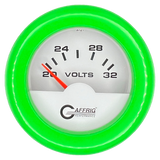 GAFFRIG 2 INCH ELECTRIC VOLTMETER 16-32 VOLT GAUGE FAT RIM (218) / LIME GREEN / WHITE