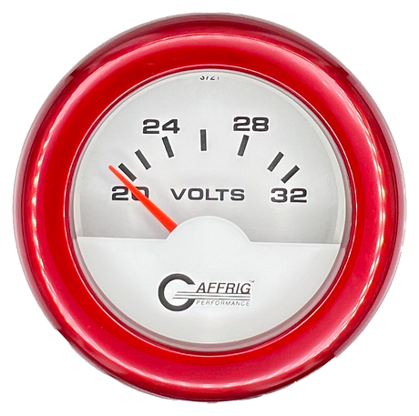 GAFFRIG 2 INCH ELECTRIC VOLTMETER 16-32 VOLT GAUGE FAT RIM (218) / RED / WHITE