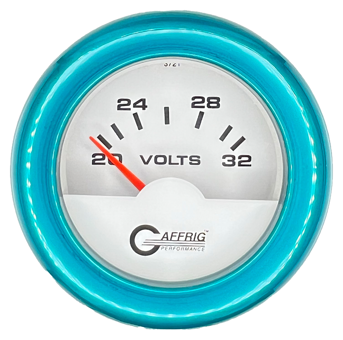 GAFFRIG 2 INCH ELECTRIC VOLTMETER 16-32 VOLT GAUGE FAT RIM (218) / TEAL / WHITE