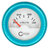 GAFFRIG 2 INCH ELECTRIC VOLTMETER 16-32 VOLT GAUGE FAT RIM (218) / TEAL / WHITE