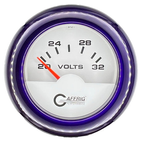 GAFFRIG 2 INCH ELECTRIC VOLTMETER 16-32 VOLT GAUGE FAT RIM (218) / PURPLE / WHITE