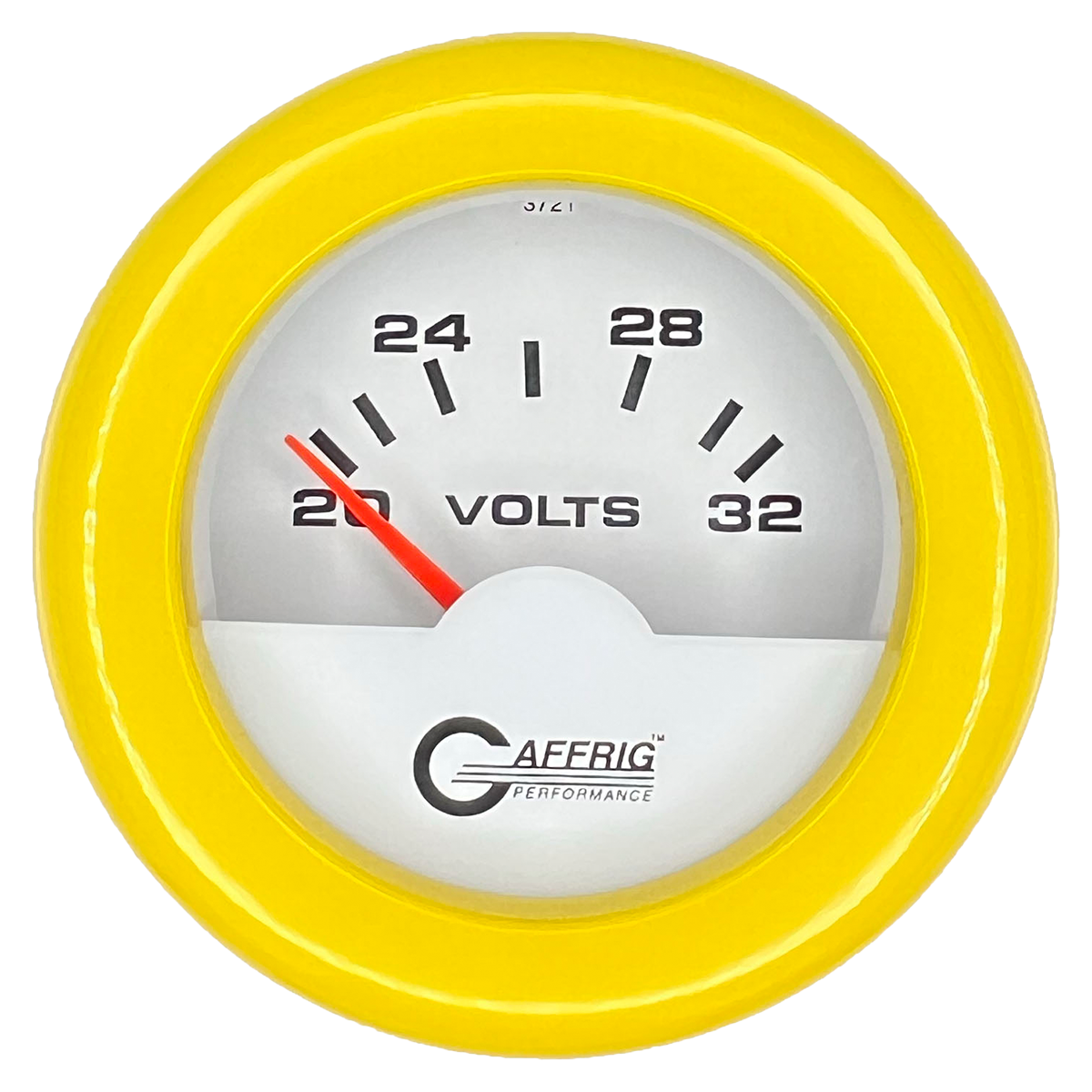 GAFFRIG 2 INCH ELECTRIC VOLTMETER 16-32 VOLT GAUGE FAT RIM (218) / YELLOW / WHITE