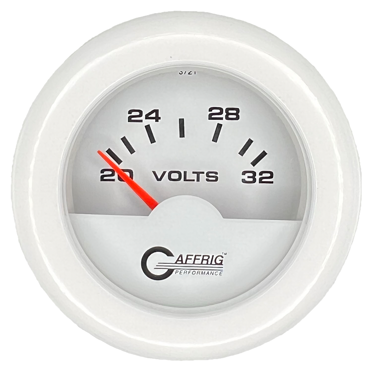 GAFFRIG 2 INCH ELECTRIC VOLTMETER 16-32 VOLT GAUGE FAT RIM (218) / WHITE / WHITE