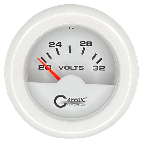 GAFFRIG 2 INCH ELECTRIC VOLTMETER 16-32 VOLT GAUGE FAT RIM (218) / WHITE / WHITE