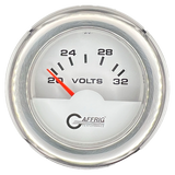 GAFFRIG 2 INCH ELECTRIC VOLTMETER 16-32 VOLT GAUGE FAT RIM (218) / CHROME/POLISHED / WHITE