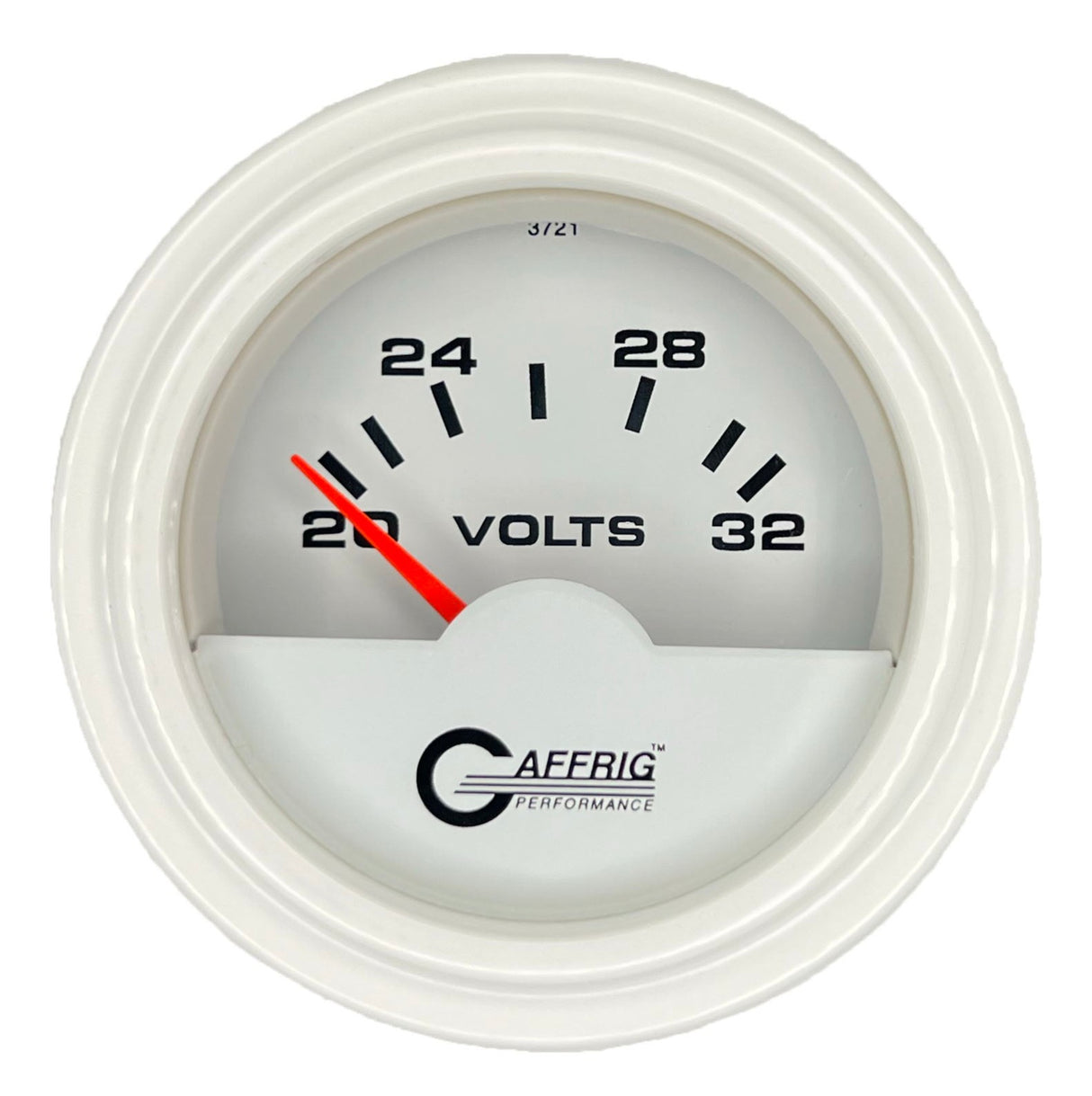 GAFFRIG 2 INCH ELECTRIC VOLTMETER 16-32 VOLT GAUGE STEP RIM (002) / WHITE / WHITE