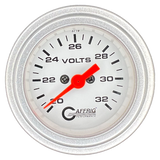 GAFFRIG 2 INCH ELECTRIC VOLTMETER GAUGE 16-32 VOLT - 270 DEGREE SWEEP WHITE / STEP RIM / PLATINUM