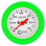 GAFFRIG 2 INCH ELECTRIC VOLTMETER GAUGE 16-32 VOLT - 270 DEGREE SWEEP WHITE / STEP RIM / LIME GREEN