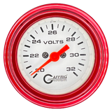 GAFFRIG 2 INCH ELECTRIC VOLTMETER GAUGE 16-32 VOLT - 270 DEGREE SWEEP WHITE / STEP RIM / RED