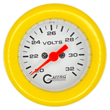 GAFFRIG 2 INCH ELECTRIC VOLTMETER GAUGE 16-32 VOLT - 270 DEGREE SWEEP WHITE / FAT RIM / YELLOW