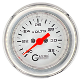 GAFFRIG 2 INCH ELECTRIC VOLTMETER GAUGE 16-32 VOLT - 270 DEGREE SWEEP WHITE / FAT RIM / CHROME